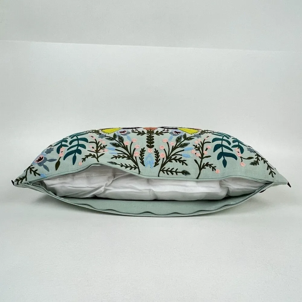 Elle Tahari Home Embroidered Pillow & Insert Rectangular Birds Florals 14